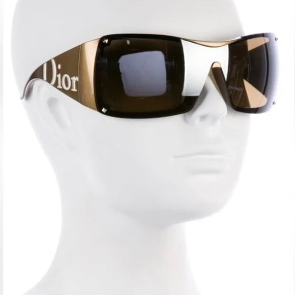 Christian Dior Overshine 2 Shield Sunglasses Vintage Designer Gold White Logo - Picture 8 of 12